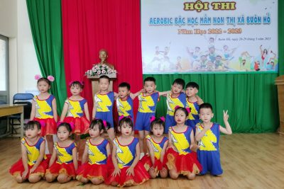 Cô trò Trường Mg Hoa Sim tham gia thi nhảy Aerobic cấp thị xã